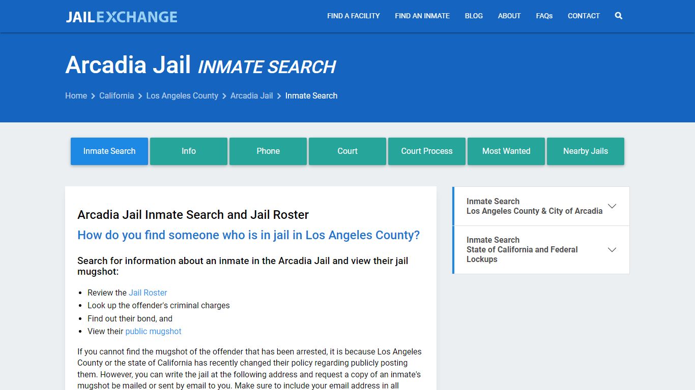 Inmate Search: Roster & Mugshots - Arcadia Jail, CA