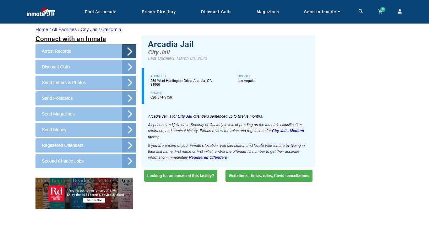 Arcadia Jail | Inmate Locator