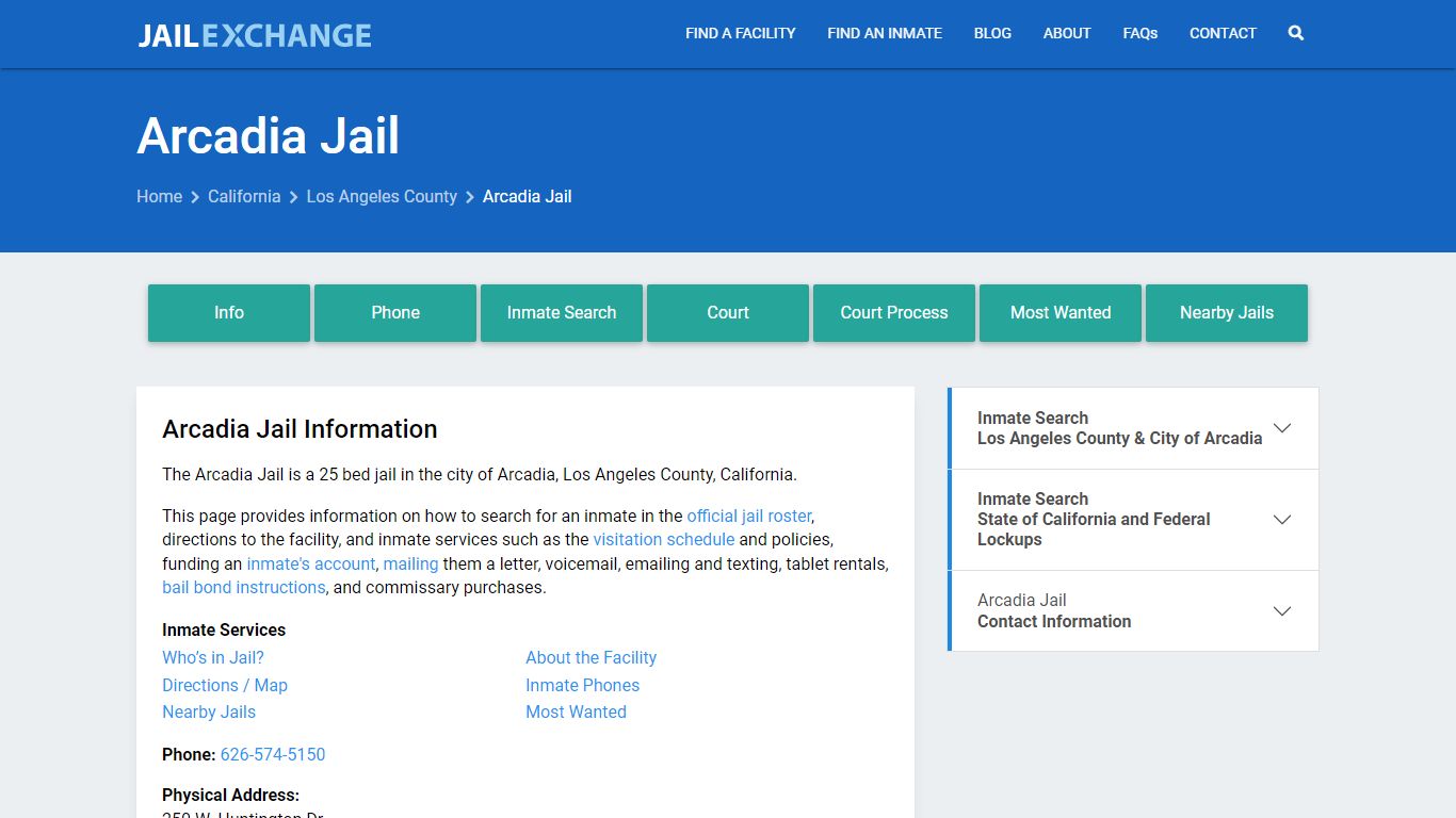 Arcadia Jail, CA Inmate Search, Information - Jail Exchange