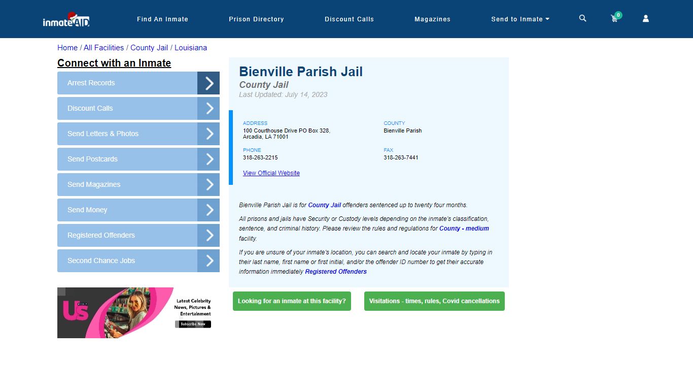 Bienville Parish Jail - Inmate Locator - Arcadia, LA